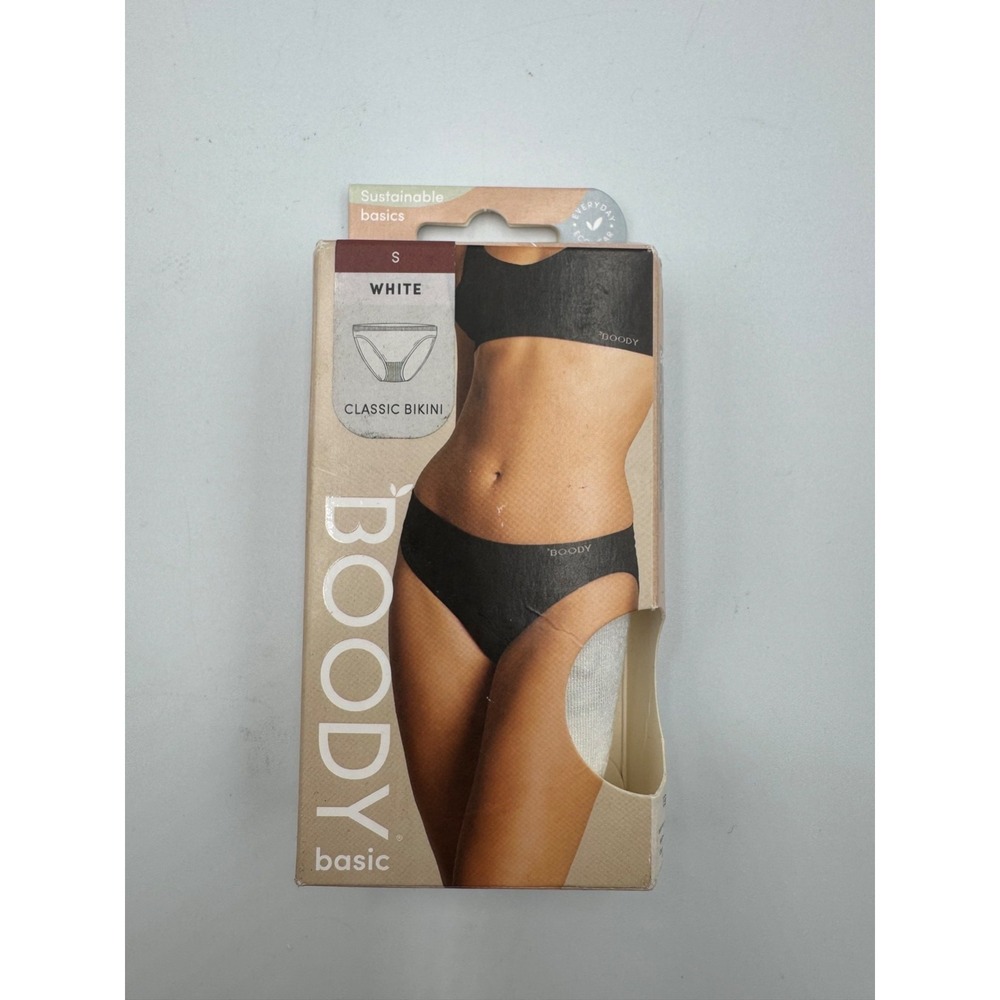 Boody Classic Bikini Women's Small White Mid-Rise Flat Ribbed Soft & Comfortable